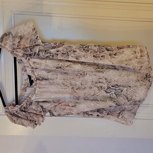 White House Black Market Snake Print Lace Blouse Sz L